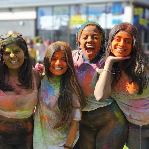 Students celebrating Holi on campus