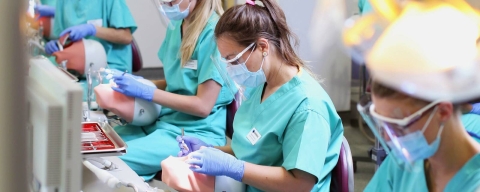 dental nurses using phantom head lab practicing dental work