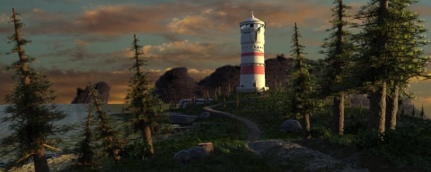 Lighthouse and coast generated by computer visual effects