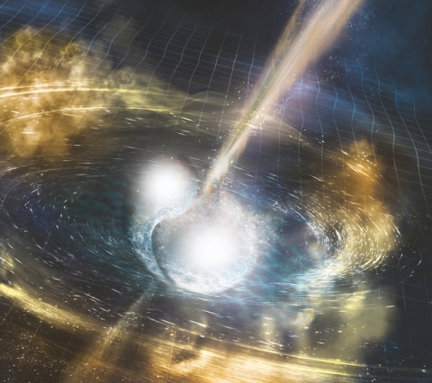 Artists’ impression of a binary neutron star merger leading to a kilonova, the target of Kilonova Seekers. Image credit NSF/LIGO/Sonoma State University/A. Simonnet