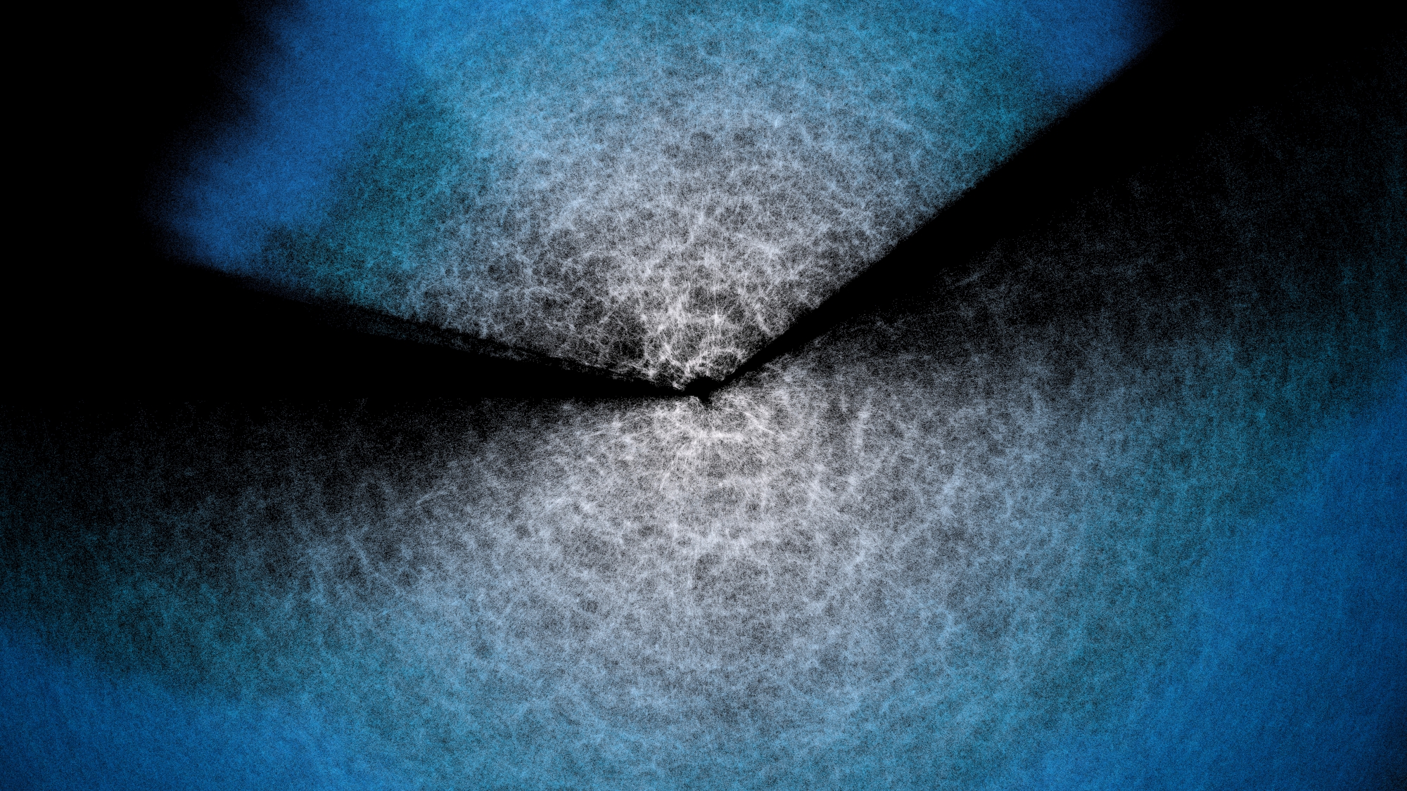 Animation of points emanating in two cones from a center point.