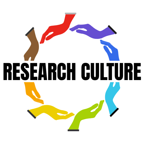 Circle of hands with the words research culture through the middle