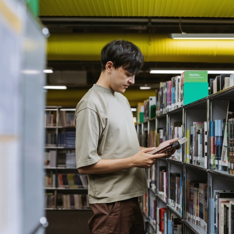 University of Portsmouth student in the library