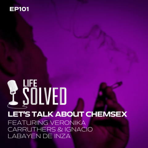 Shadow of someone smoking in a purple room with Life Solved logo and descriptive text