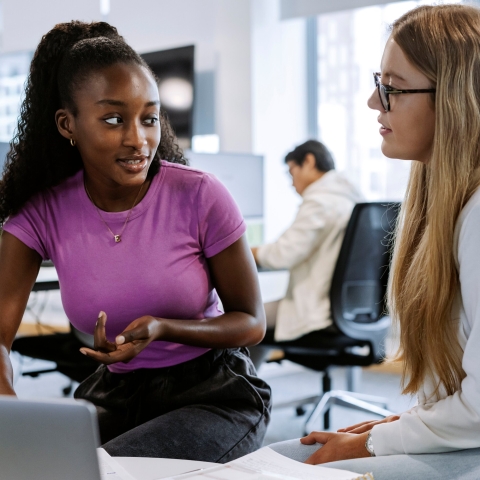 Two women talking