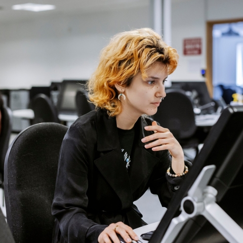 Student using Wacom Animation and Illustration Tablets in CCI Eldon Building