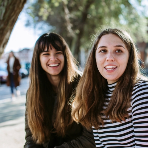 Two students lauging