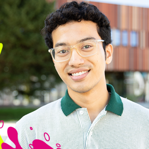 Male student in front of Ravelin Sports Centre 