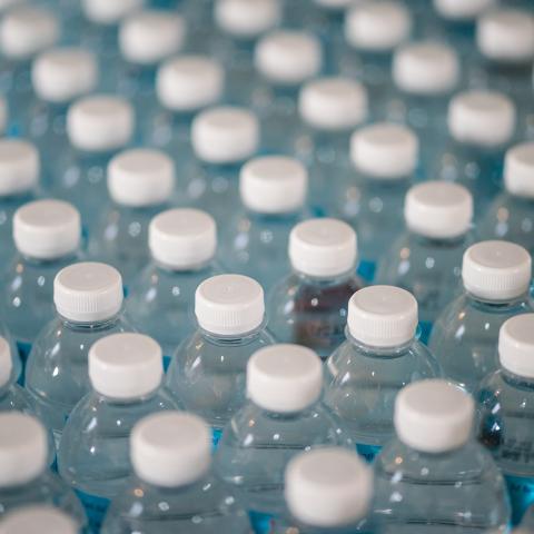 Rows of plastic water bottles