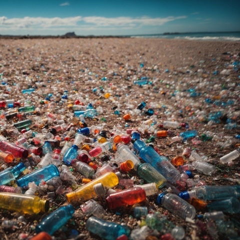 Plastic pollution on a beach