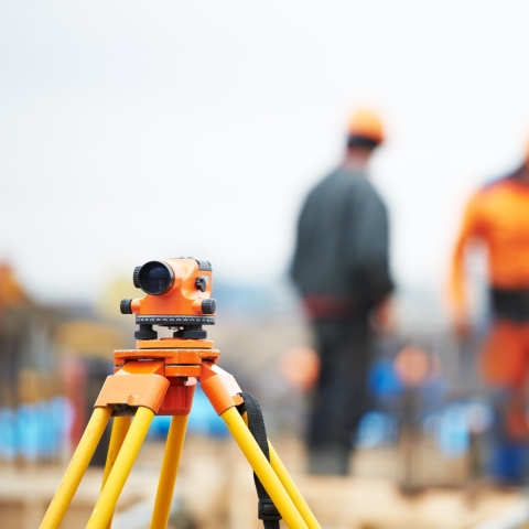 A close-up of surveying equipment