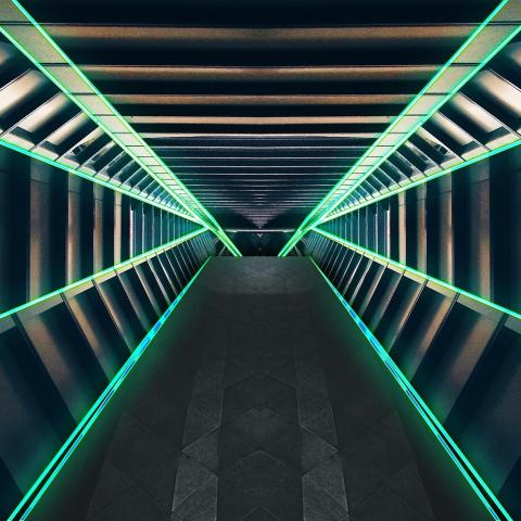 Futuristic tunnel glowing neon green