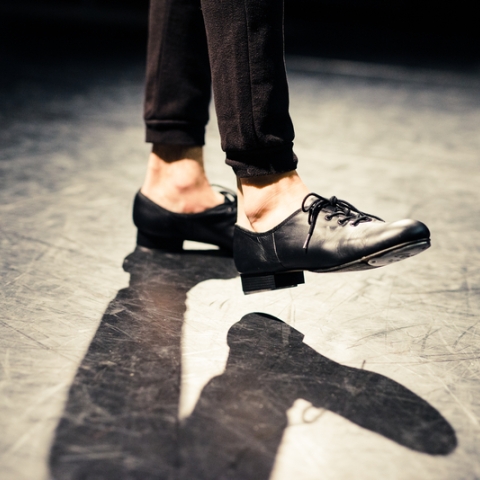 Close-up of tap dancer's shoes 