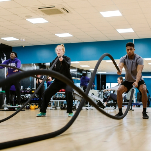 People exercising in a University of Portsmouth gym