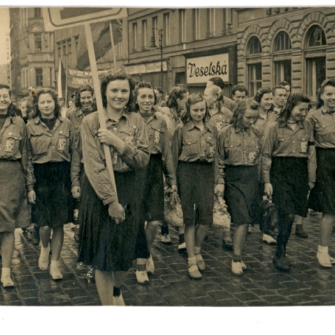 Young girls on a march in Eastern Europe
