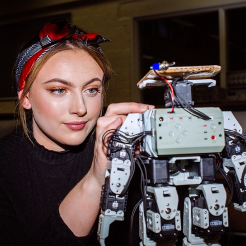 Student building robot