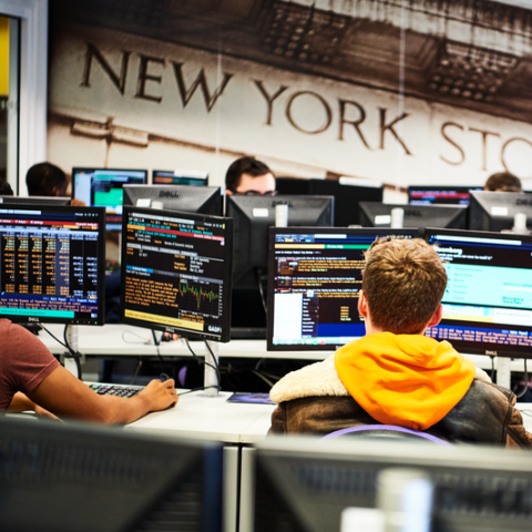 Student working on a Bloomberg terminal