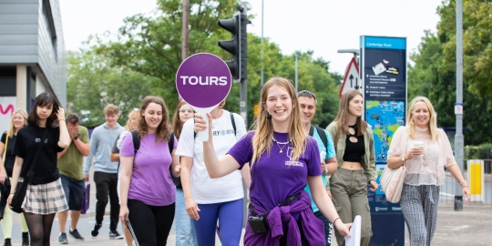 Student ambassador giving a campus walking tour - Open Day 2023