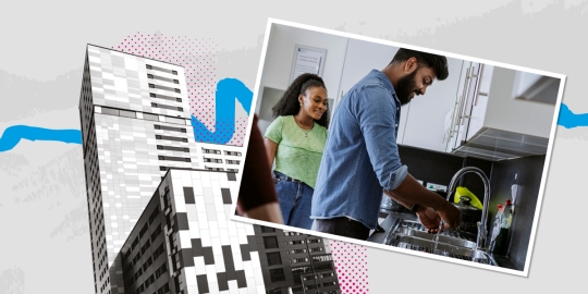 Two people in student accommodation 