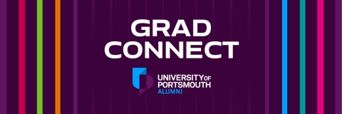 Grad Connect graphic image with title and University of Portsmouth alumni logo