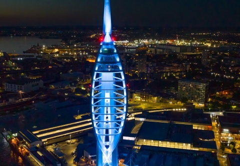 Spinnaker Tower in Portsmouth lit up blue