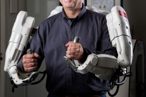 Person using a robotic exoskeleton