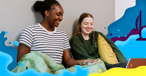 Two women laughing