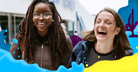 Two women smiling
