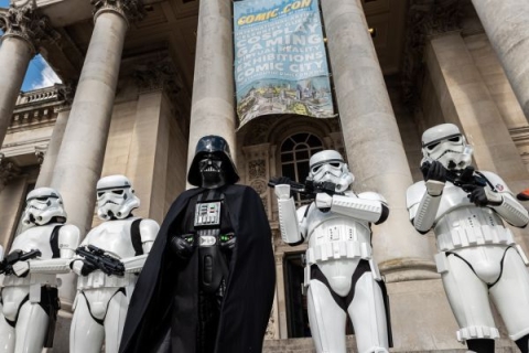 Darth Vader and stormtroopers outside Portsmouth Guildhall
