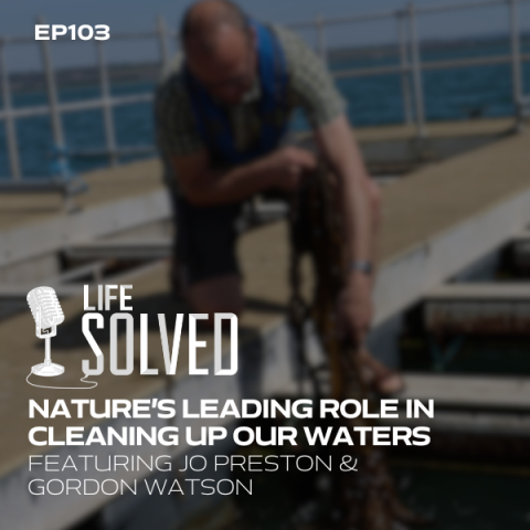 Gordon Watson holding kelp with Life Solved Logo and introduction title
