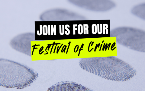 Banner image promoting the Festival of Crime with fingerprints in the background.