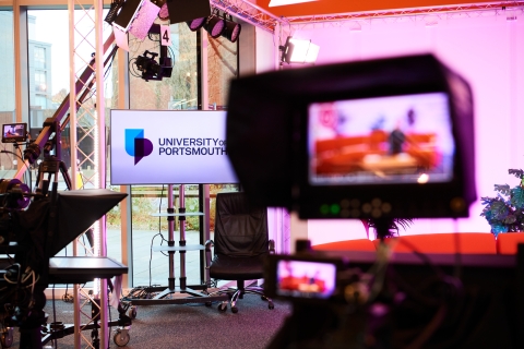 A UoP news studio through the lens of a video recorder 