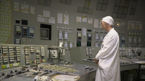 Professor Jim Smith in the Chernobyl control room of Reactor 3