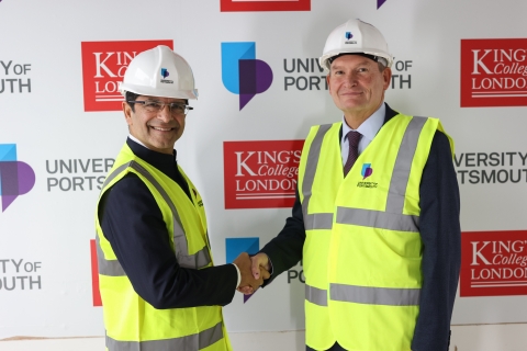 Professor Graham Galbraith, Vice-Chancellor of the University of Portsmouth with Vice-Chancellor and President of King’s College London, Professor Shitij Kapur