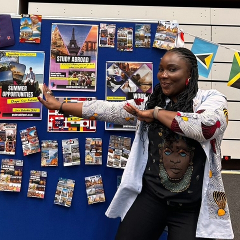 Nadin Eluemunor at a stand promoting study abroad opportunities