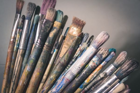 set of used paintbrushes