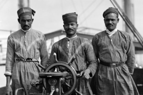 Black and white image of three sailors