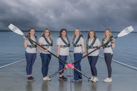 Six female rowers