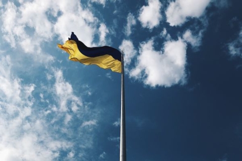 A flag of Ukraine blowing in the wind
