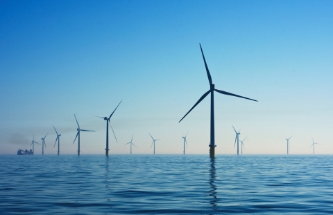 Wind turbines in the middle of the ocean
