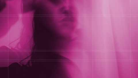 Graduate Show poster in pink with a blurry style photo and gridlines