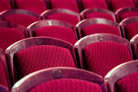 Rows of red theatre chairs