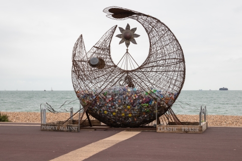 Portsmouth sculpture by Pete Codling filled with plastic bottles