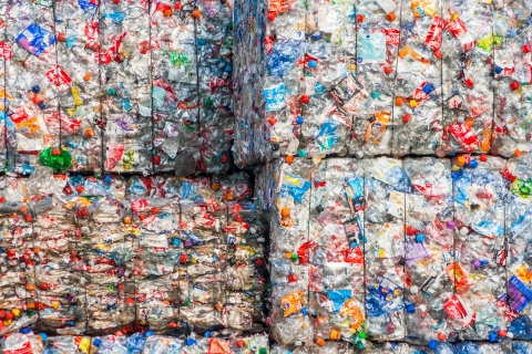 Piles of plastic rubbish stacked up in cubes
