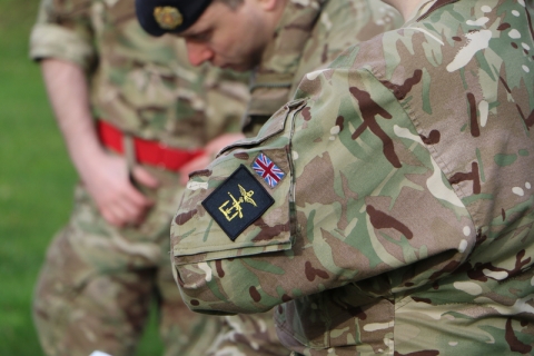 close-up of British army soldier's sleeve insignia