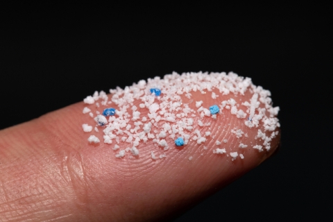 photo of microplastics on a finger