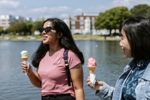  Students enjoying ice cream in the park