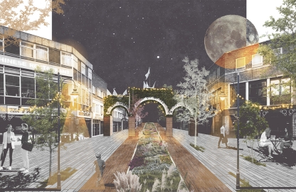 Architectural design of the Gosport High Street entrance at night