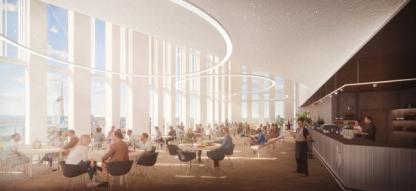 Architect's illustration of main restaurant in new Victoria Park Building (opening 2024)