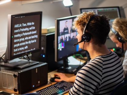 University of Portsmouth students using software to produce a TV show